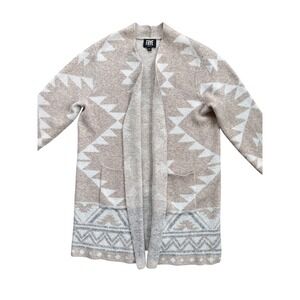 Frye Cardigan Sweater Womens Large Oatmeal Geometric Southwestern Open Excellent